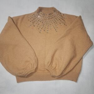 Elegant Tan Embellished Sweater